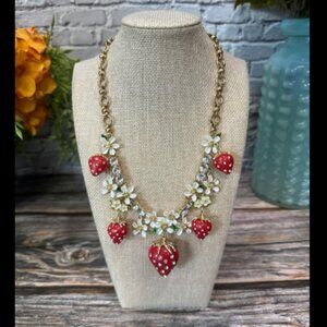 Betsey Johnson Strawberry Crystal and Flower Necklace ITM776